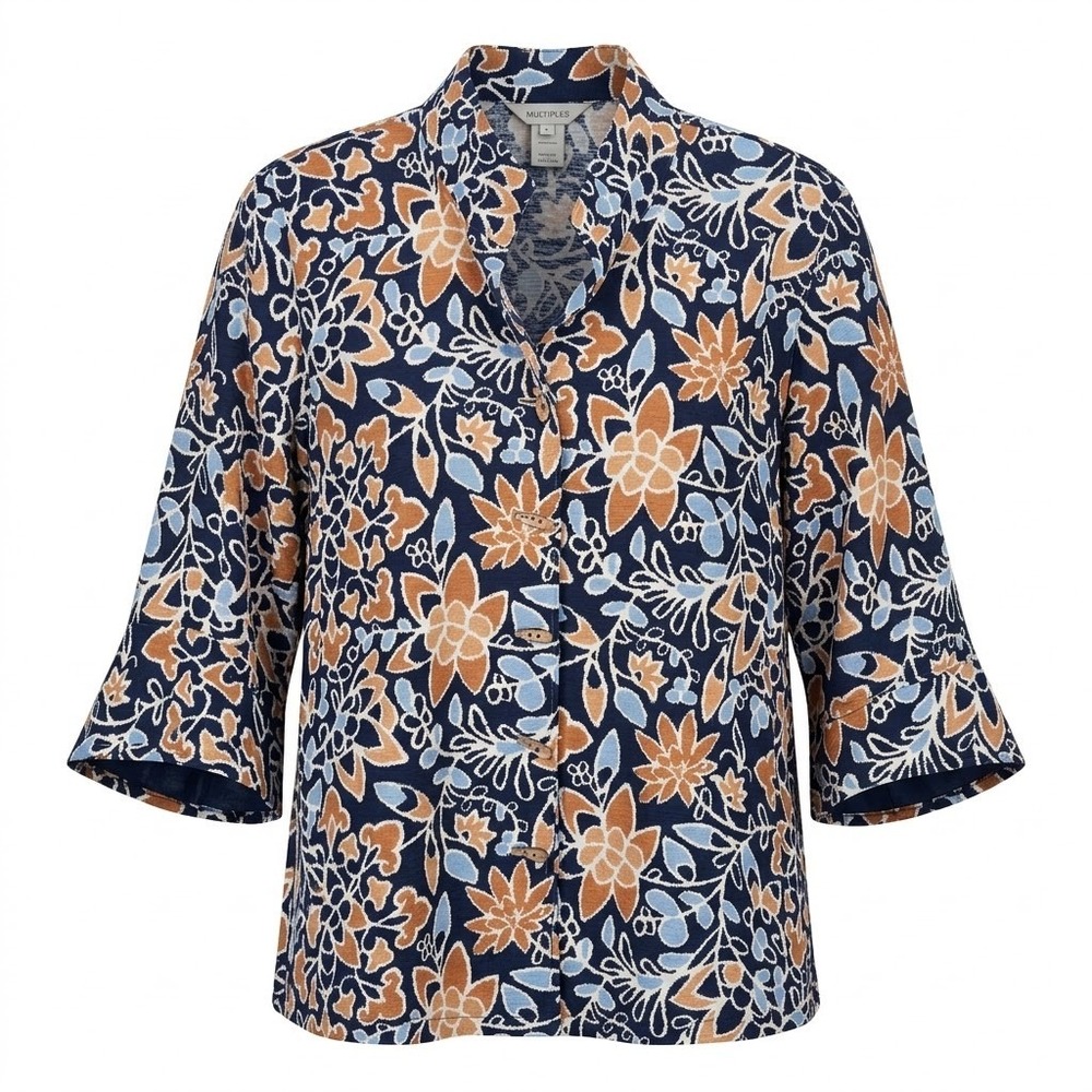 NEW Multiples Womens‎ 2X Creme Brulee Floral Button Front Bell Sleeve Shirt